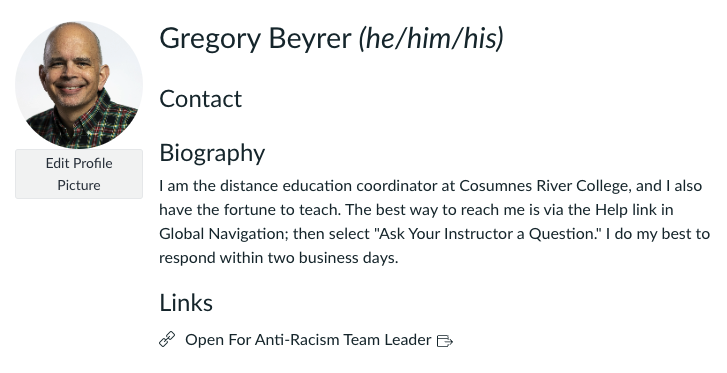 Canvas profile with link